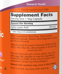 NOW Alpha Lipoic Acid 250mg 120vc
