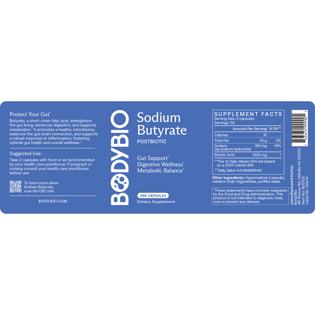 BodyBio Sodium Butyrate 600mg 100c