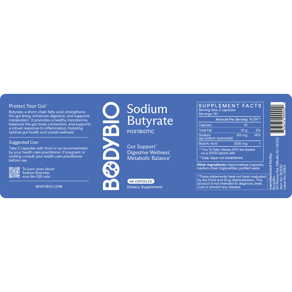 BodyBio Sodium Butyrate 600mg 60c
