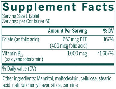Genestra Bio B12 + Folic Acid 60 chewable tablets