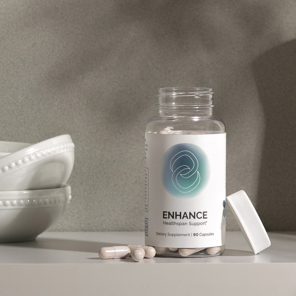 InfiniWell ENHANCE supports mitochondrial health, products label, stamina, energy, endurance, cellular renewal