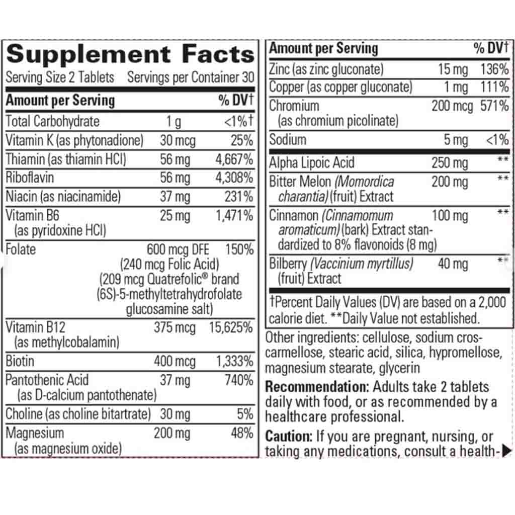 Supplement facts label with detailed nutritional information on a white background