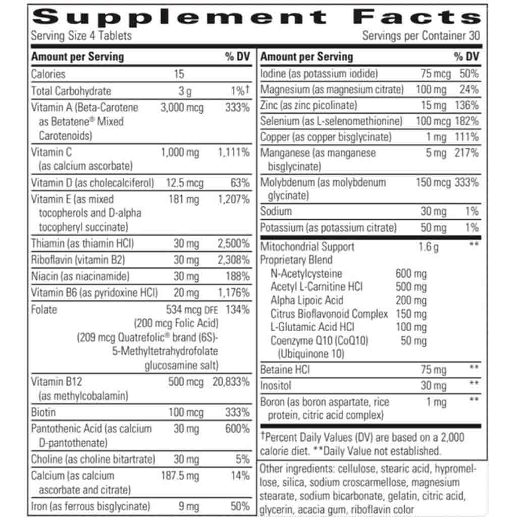 Supplement facts label with detailed nutritional information on a white background