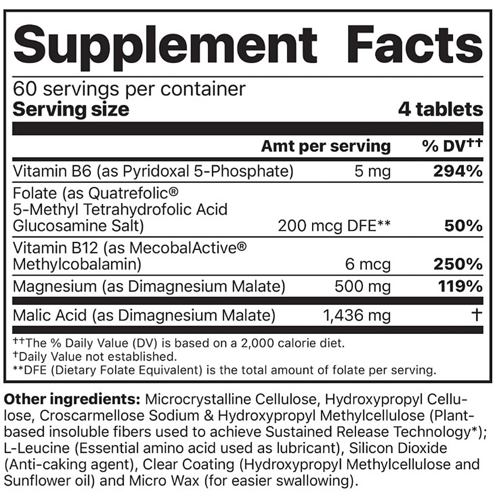 Supplement facts label with detailed nutritional information