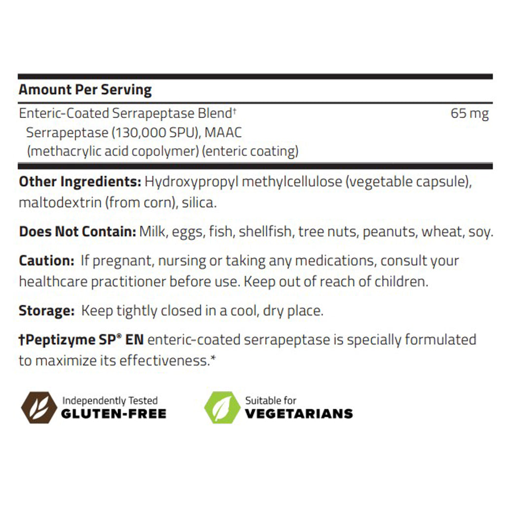 NuMedica Serrapeptase HP, ingredient label, respiratory health and sinus, support healthy inflammatory response