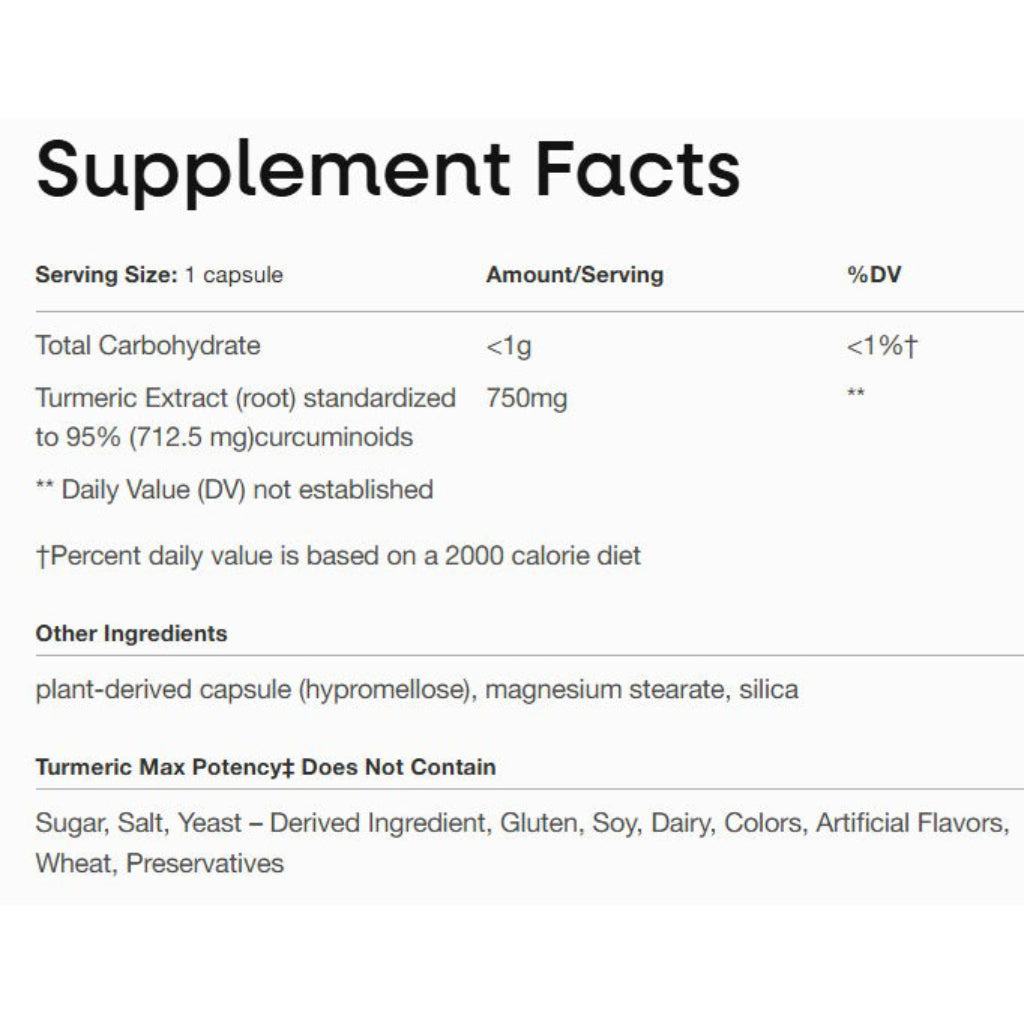 Turmeric joint and liver health, anti-inflammatory, ingredient label