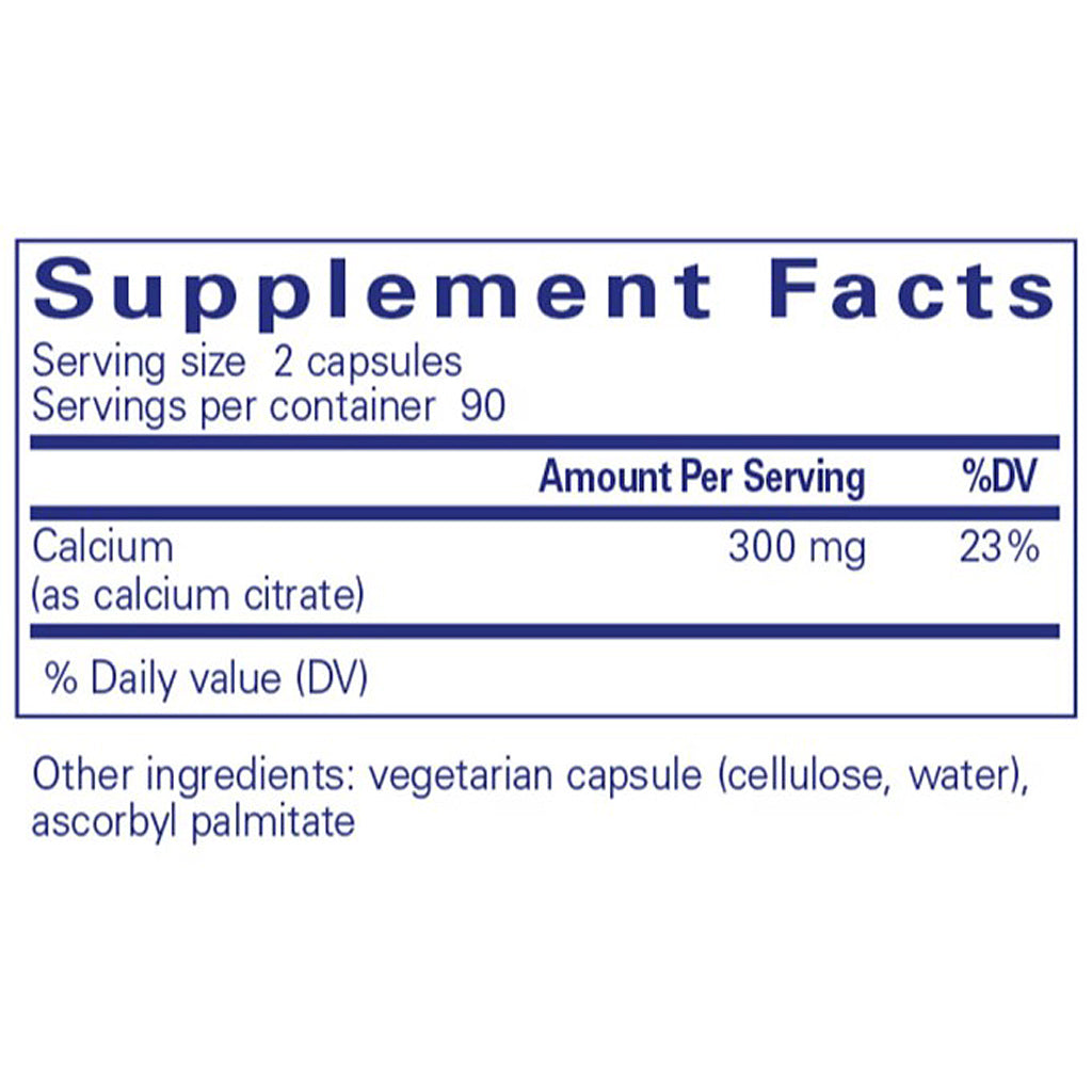 Supplement facts label for calcium supplement capsules.