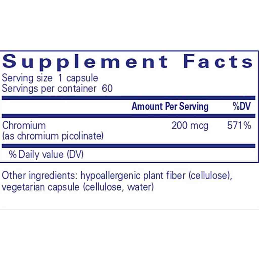 Supplement facts label with chromium information on a white background