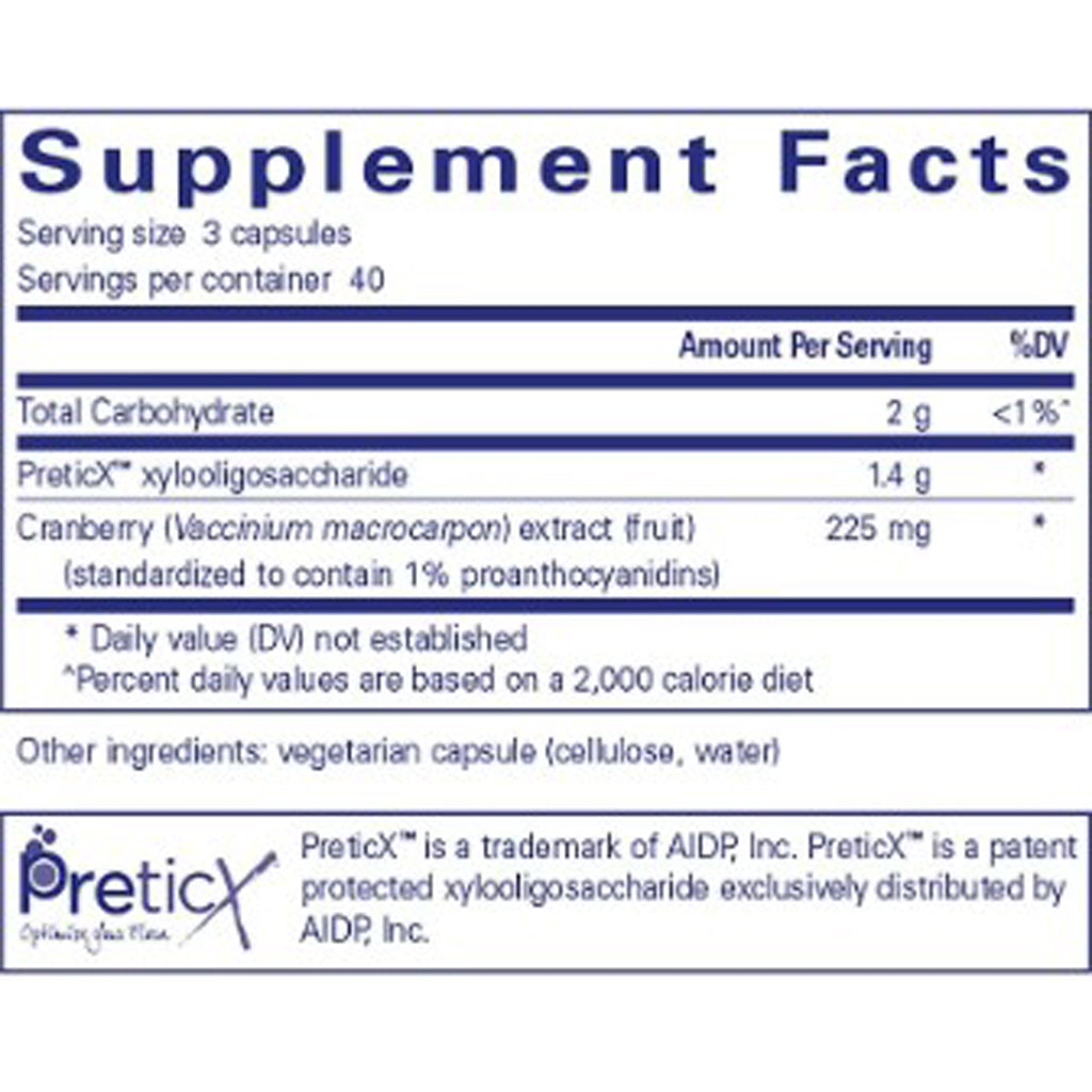Supplement facts label with PreticX branding on a white background