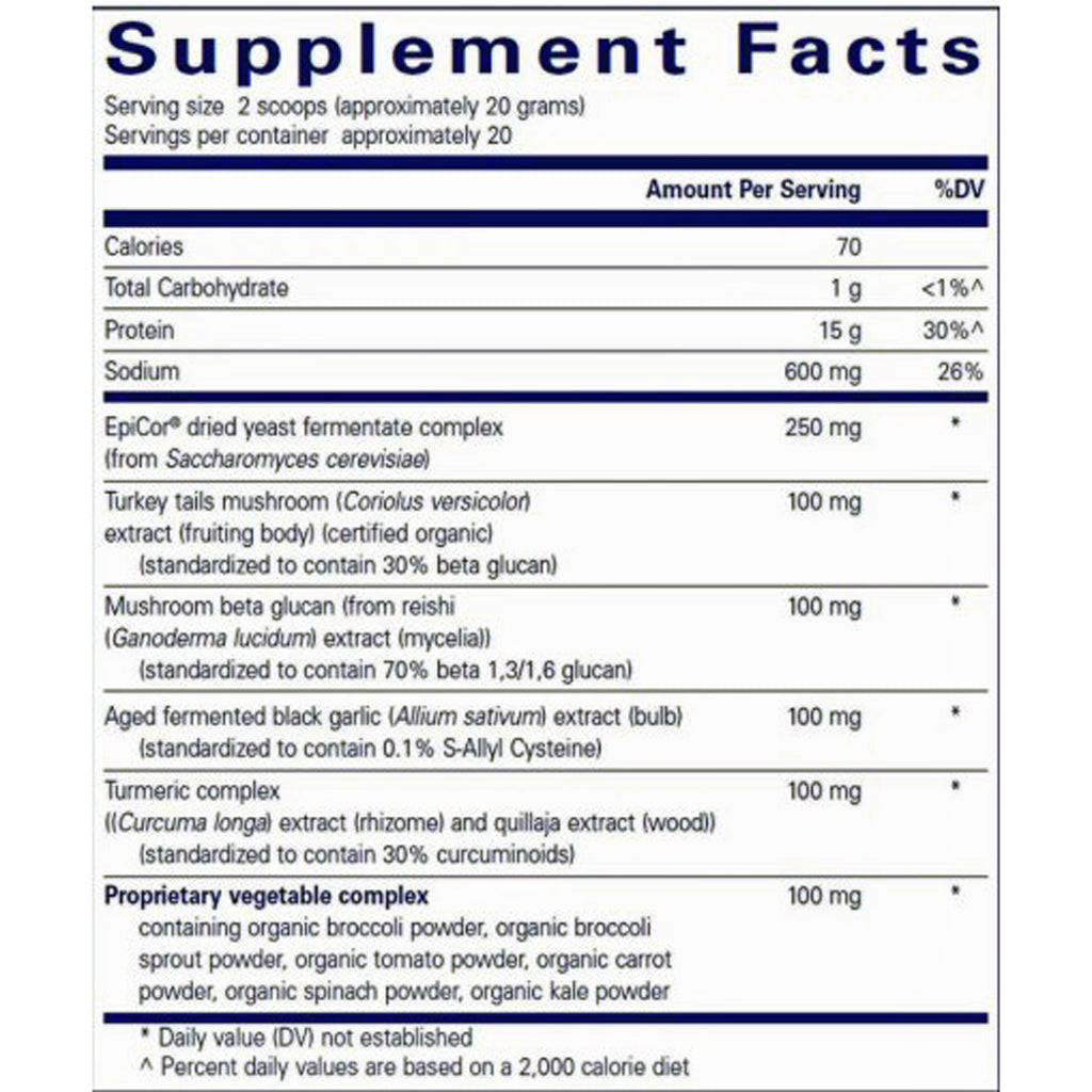 Supplement facts label with detailed nutritional information on a white background