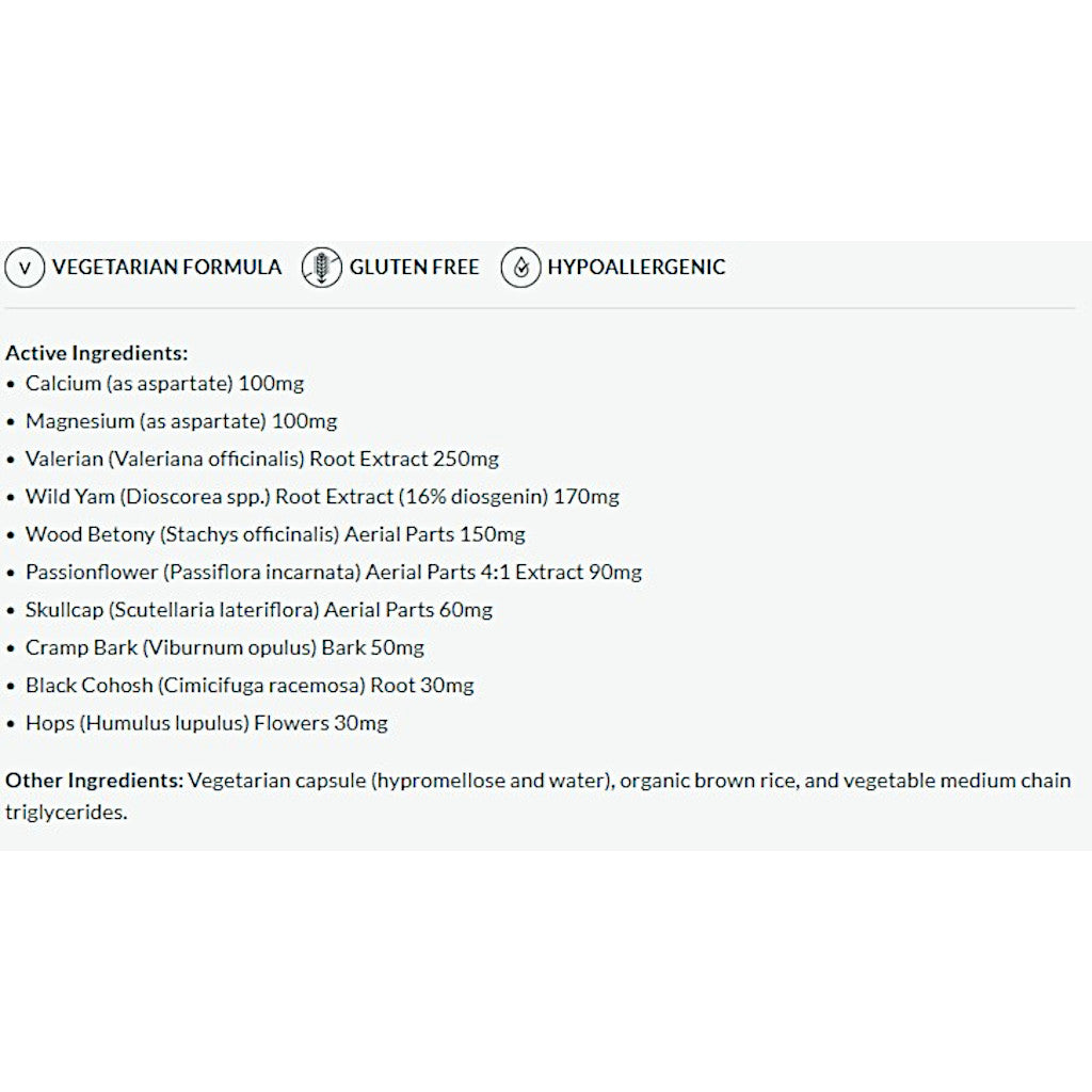 List of active ingredients for a supplement on a white background