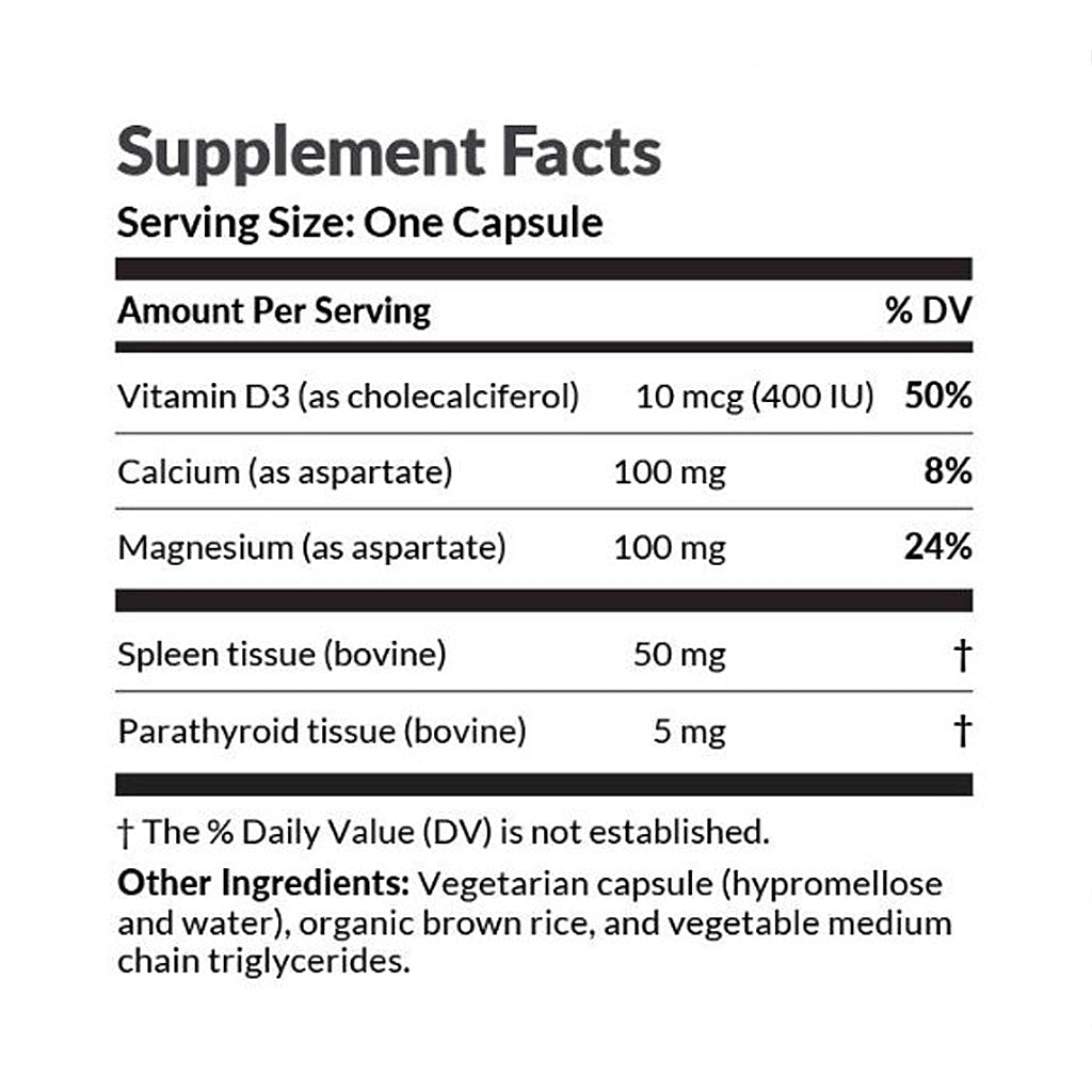 Supplement facts label with detailed nutritional information on a white background