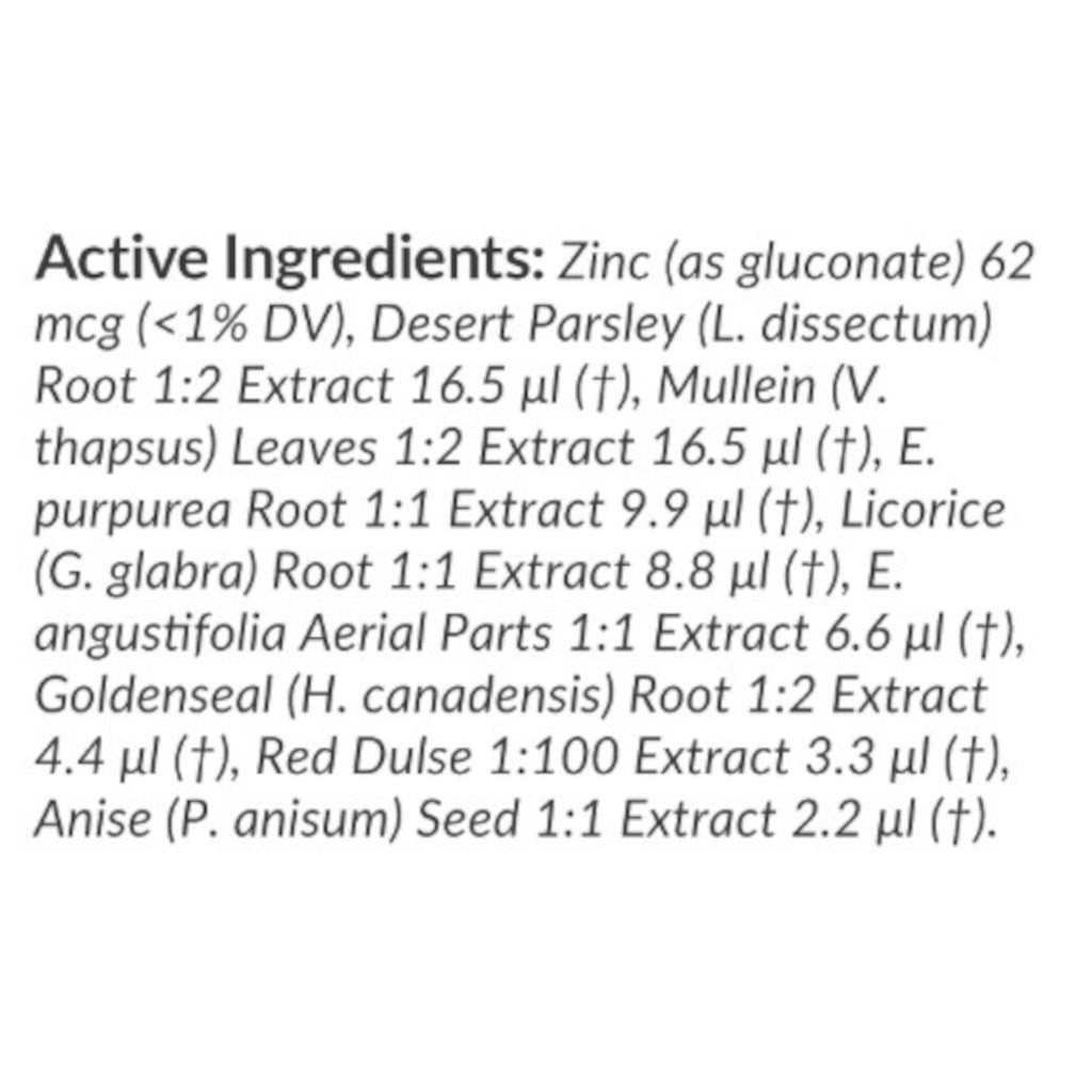 List of active ingredients with their quantities on a white background