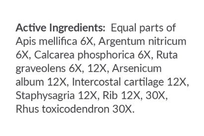 List of homeopathic active ingredients on a white background