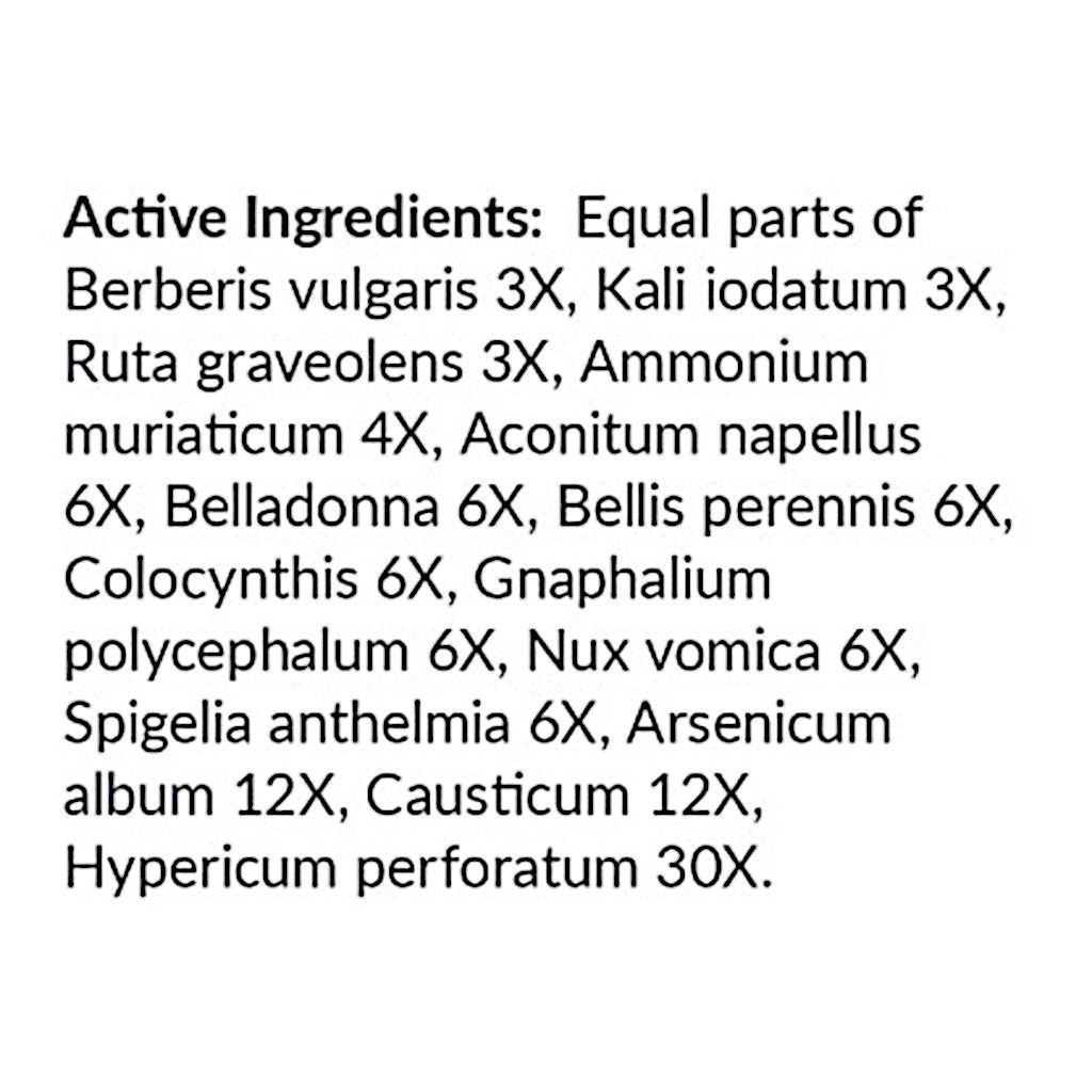 List of active ingredients in a herbal preparation on a white background