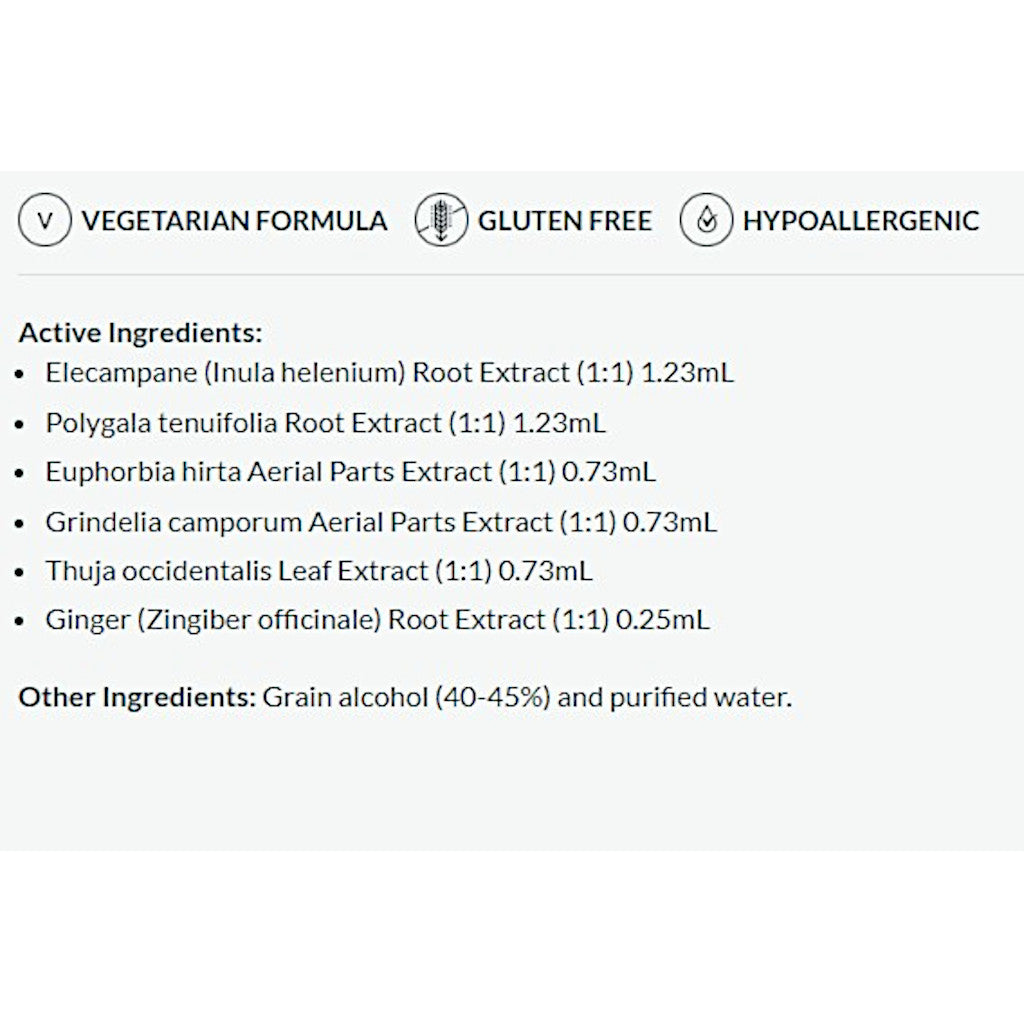 List of active ingredients and product details on a white background