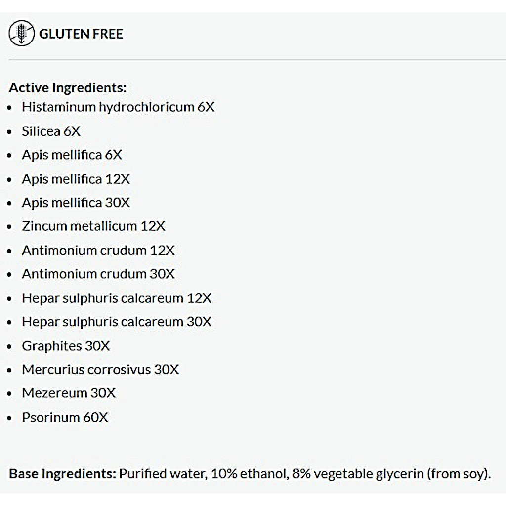 List of active ingredients for a gluten-free product on a white background
