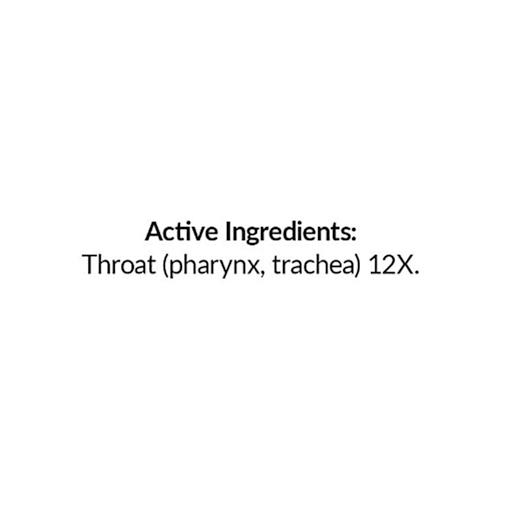 Text indicating 'Active Ingredients: Throat (pharynx, trachea) 12X.' on a white background