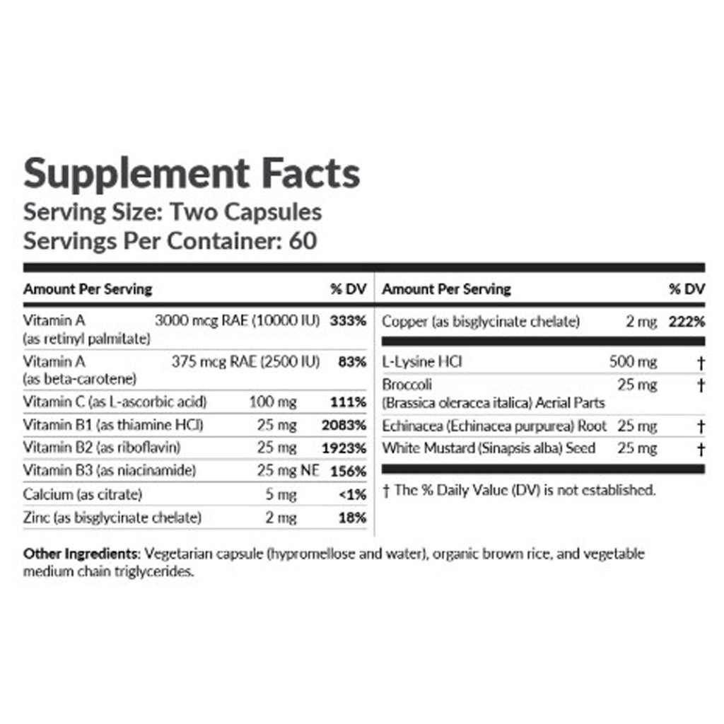 Supplement facts label with detailed nutritional information on a white background