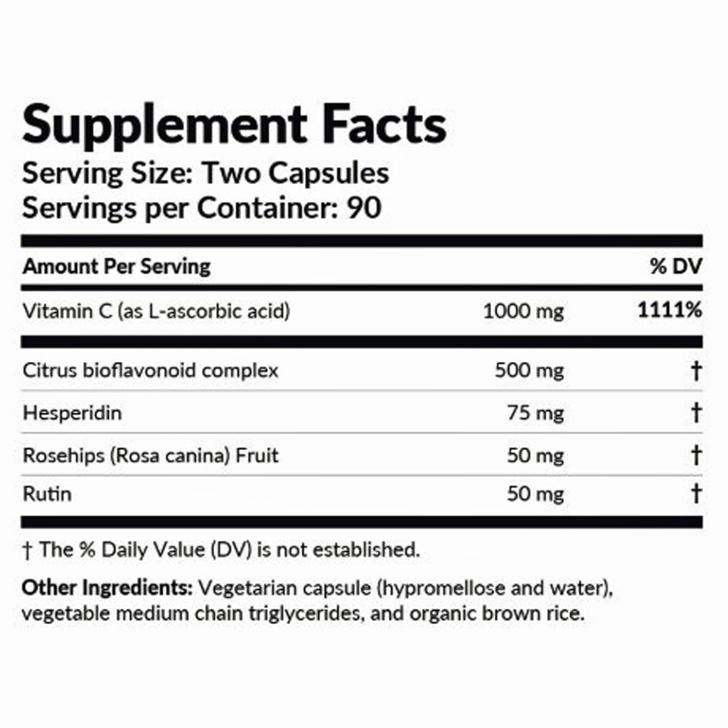 Supplement facts label with vitamin and herbal ingredients on a white background