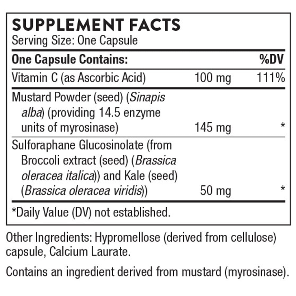 Thorne Broccoli Seed Extract protects protect from environmental pollutants, ingredient label, for liver detoxification, antioxidant
