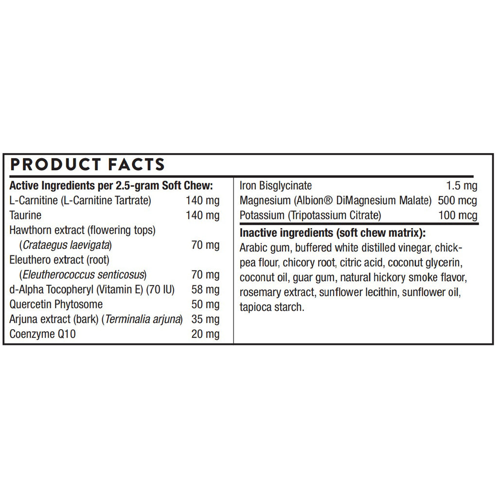 Thorne Vet Heart Health Formula, ingredient label, cardiovascular heart health for pets