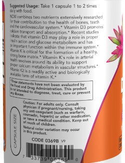 NOW Vitamin D3 1,000 IU & K2 45 mcg 120vc