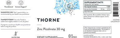 Thorne Zinc Picolinate 30mg 60c