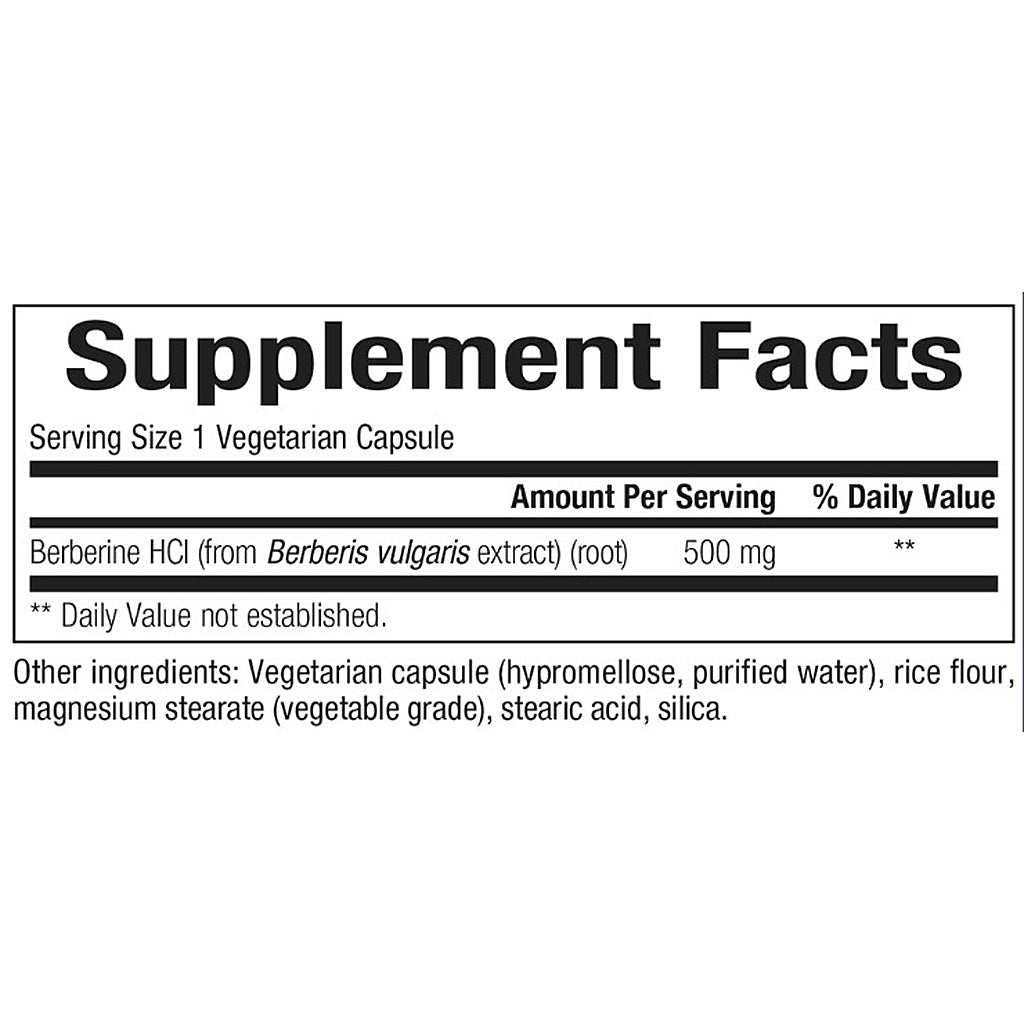 Supplement facts label for a vegetarian capsule with Berberine HCL content.