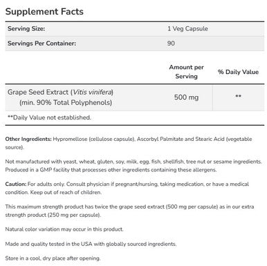 NOW Grape Seed Extract 500 mg Maximum Strength 90 veg capsules