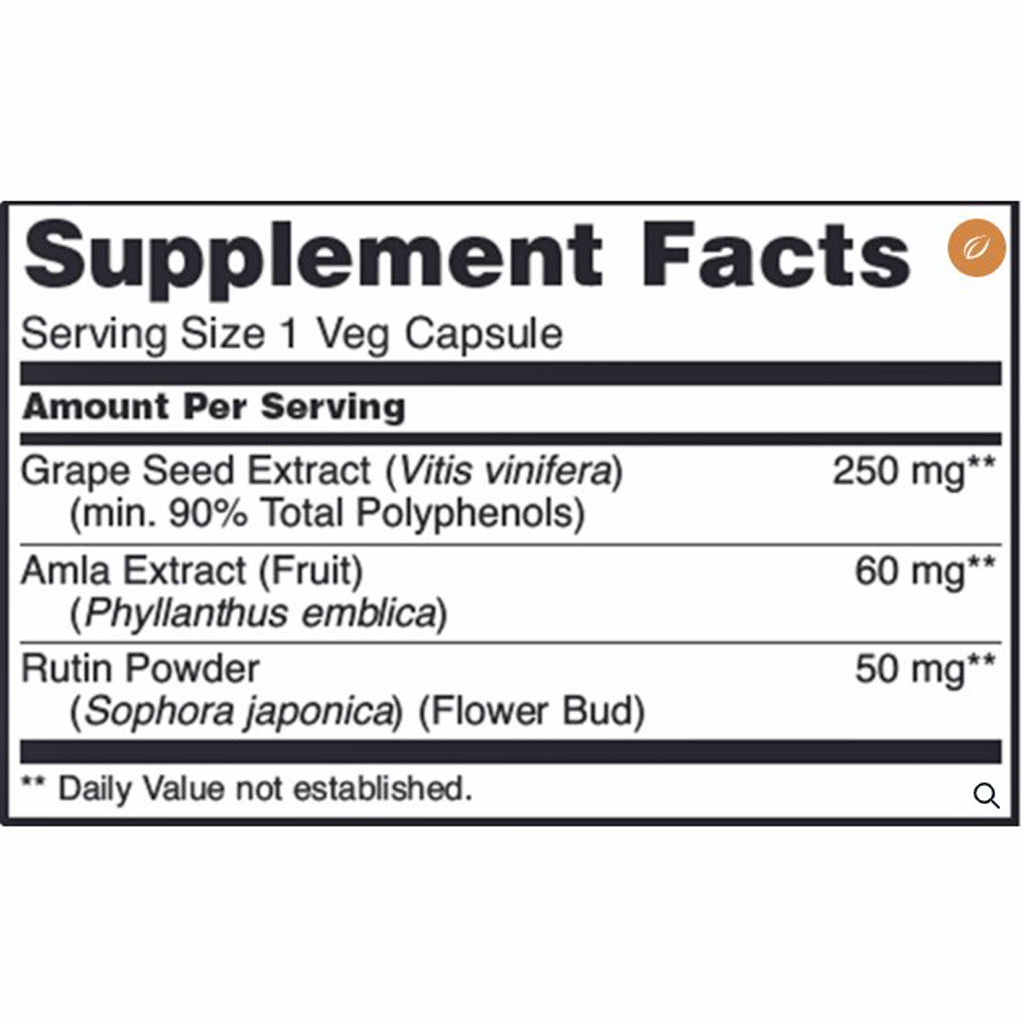Grape Seed OPC 250mg, ingredient label, healthy tissues, brain and nerve support, cardiovascular health, antioxidant
