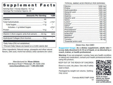 Klean Athlete Klean Collagen + C Powder Tropical Fruit Flavor 11.8oz (334g)