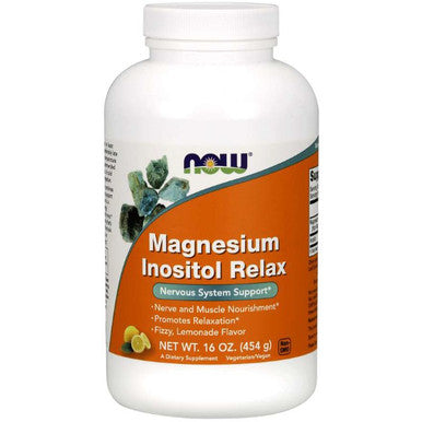 NOW Magnesium Inositol Relax Powder - Fizzy lemonade Flavor 16 oz.