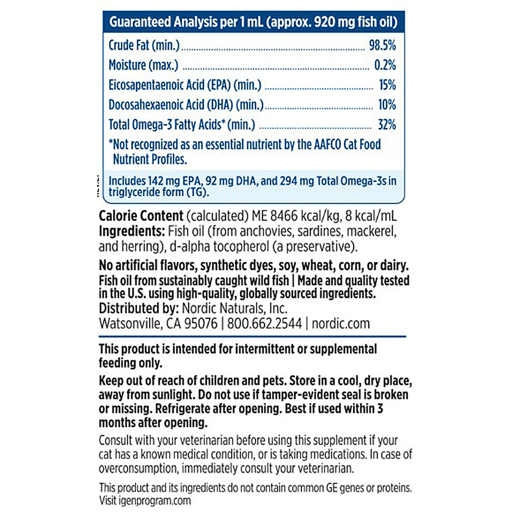 Fish oil supplement label with guaranteed analysis and product details.