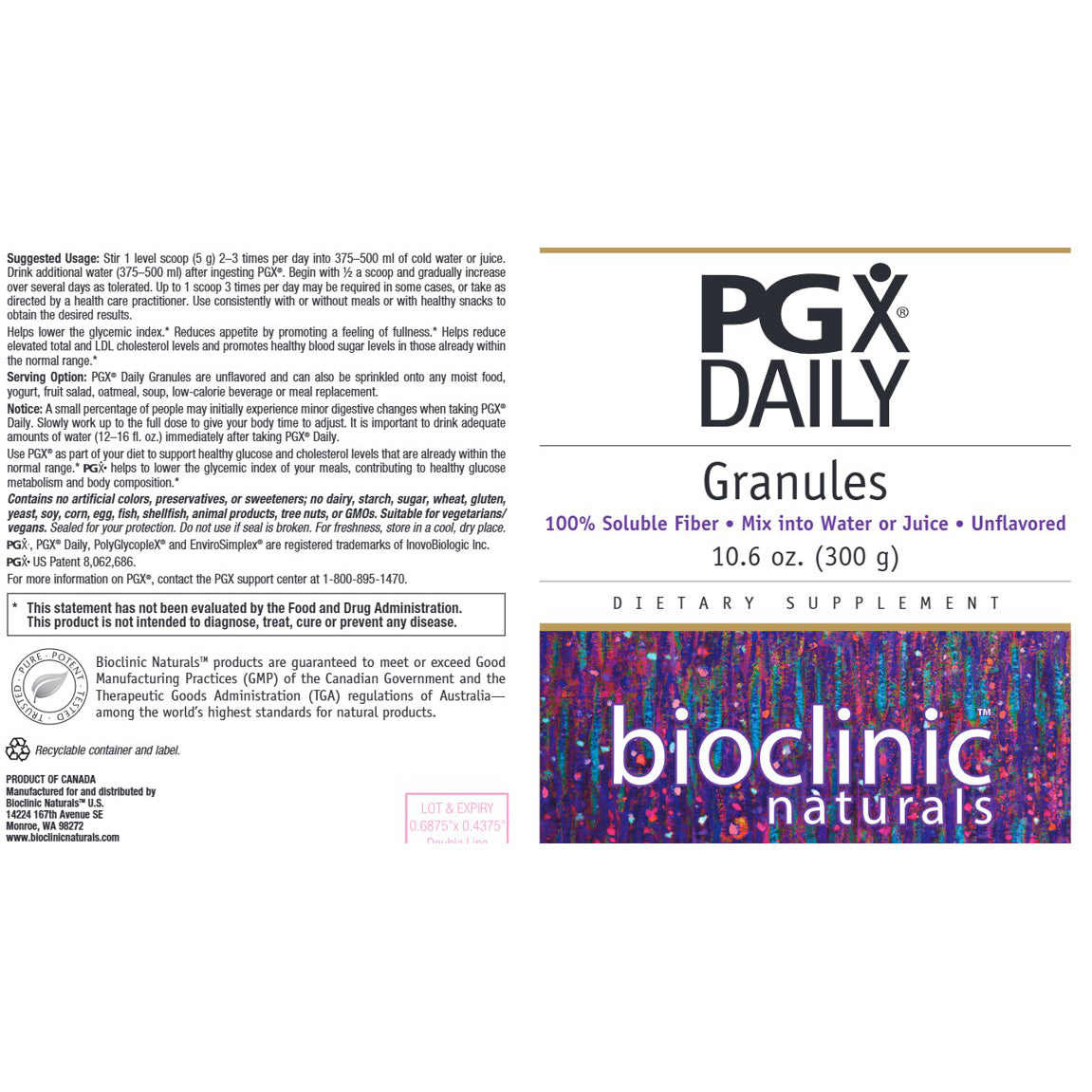 Bioclinic Naturals PGX Daily Granules Unflavored 10.6 oz (300g)