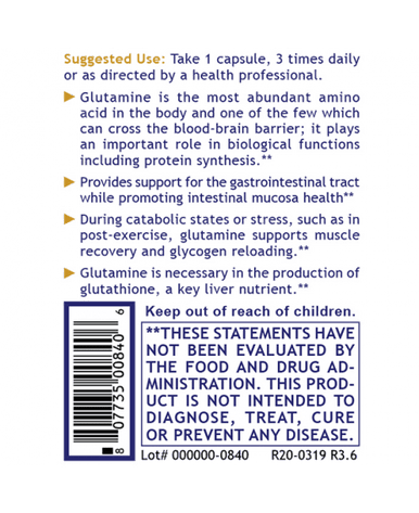 Premier Research Labs Glutamine, Premier 100 Plant Source capsules