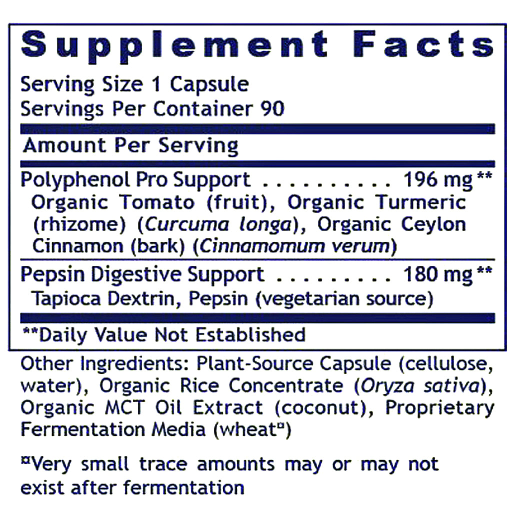 A close-up of a supplement facts label showing text for a capsule product with ingredients listed under 'Amount Per Serving' and 'Other Ingredients'.