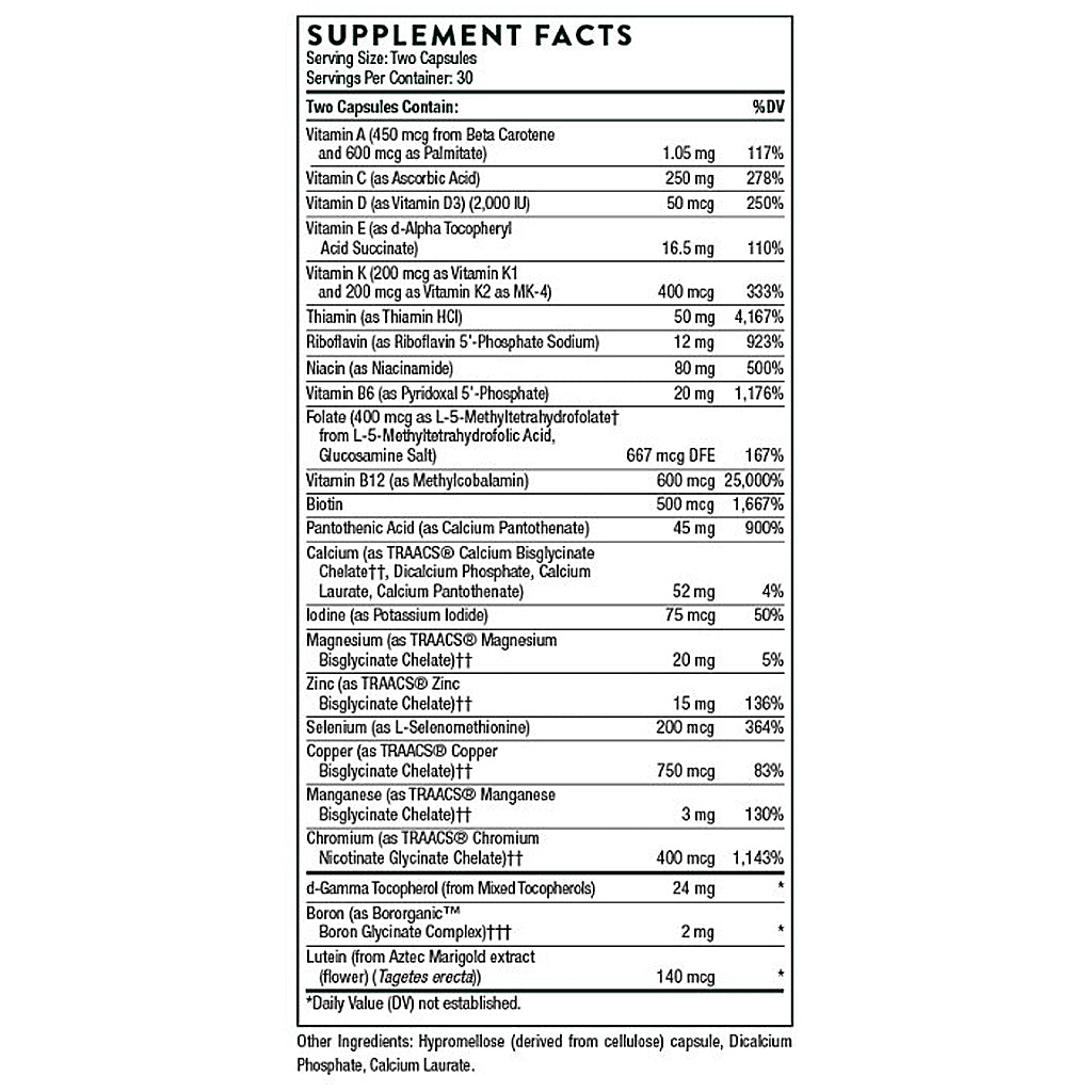 Supplement facts label with detailed nutritional information on a white background