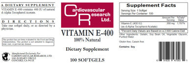 Cardiovascular Research Vitamin E-400 100sg
