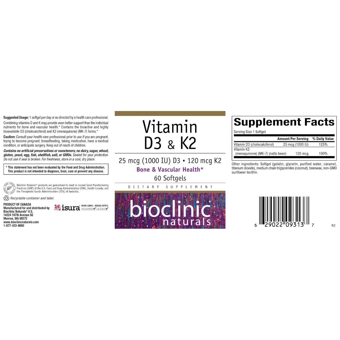Bioclinic Naturals Vitamin D3 & K2 60sg
