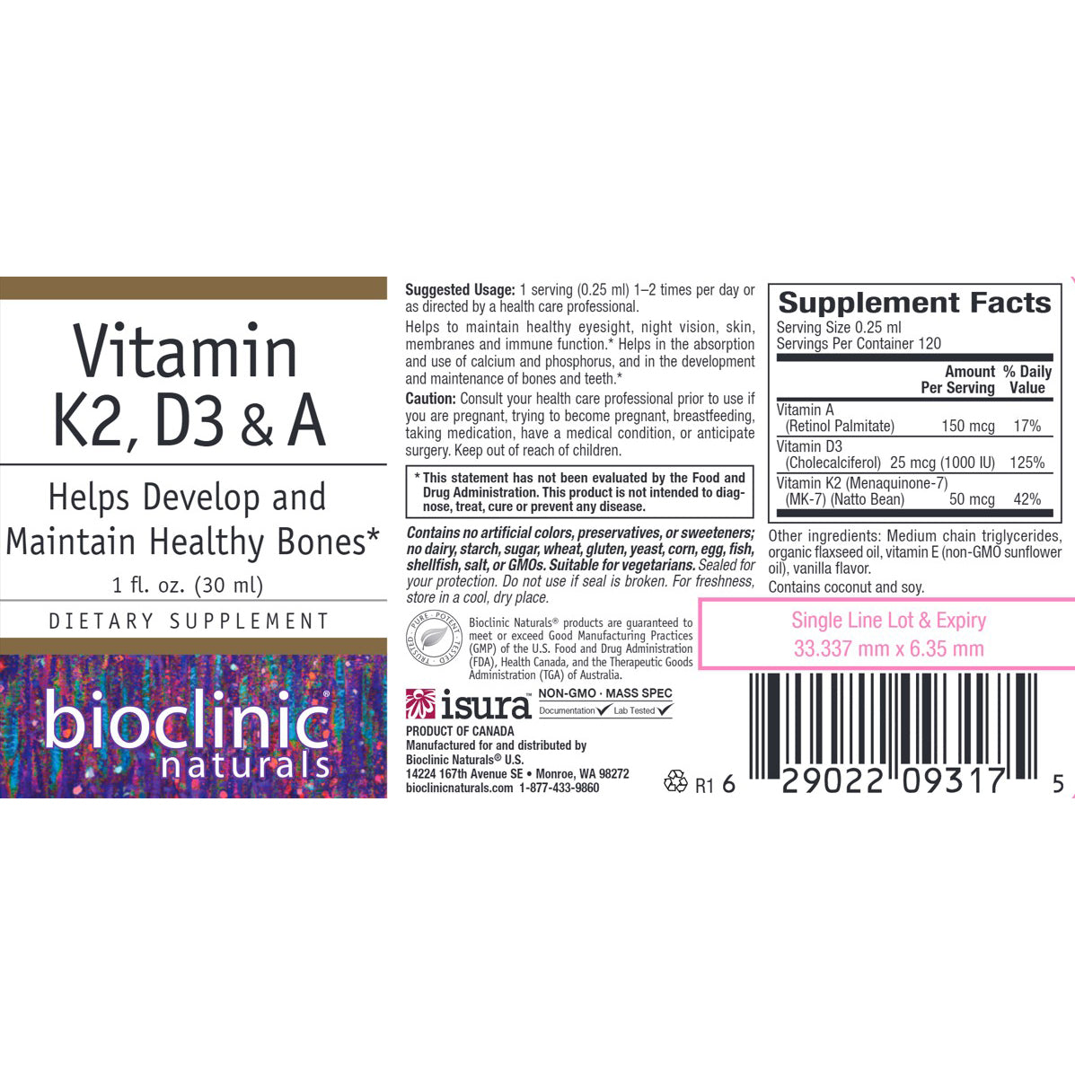 Bioclinic Naturals Vitamin K2, D3 & A 1 oz