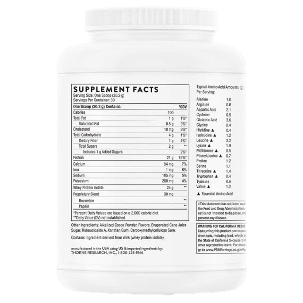 Thorne Whey Protein Isolate Chocolate 30.9 oz (876g)