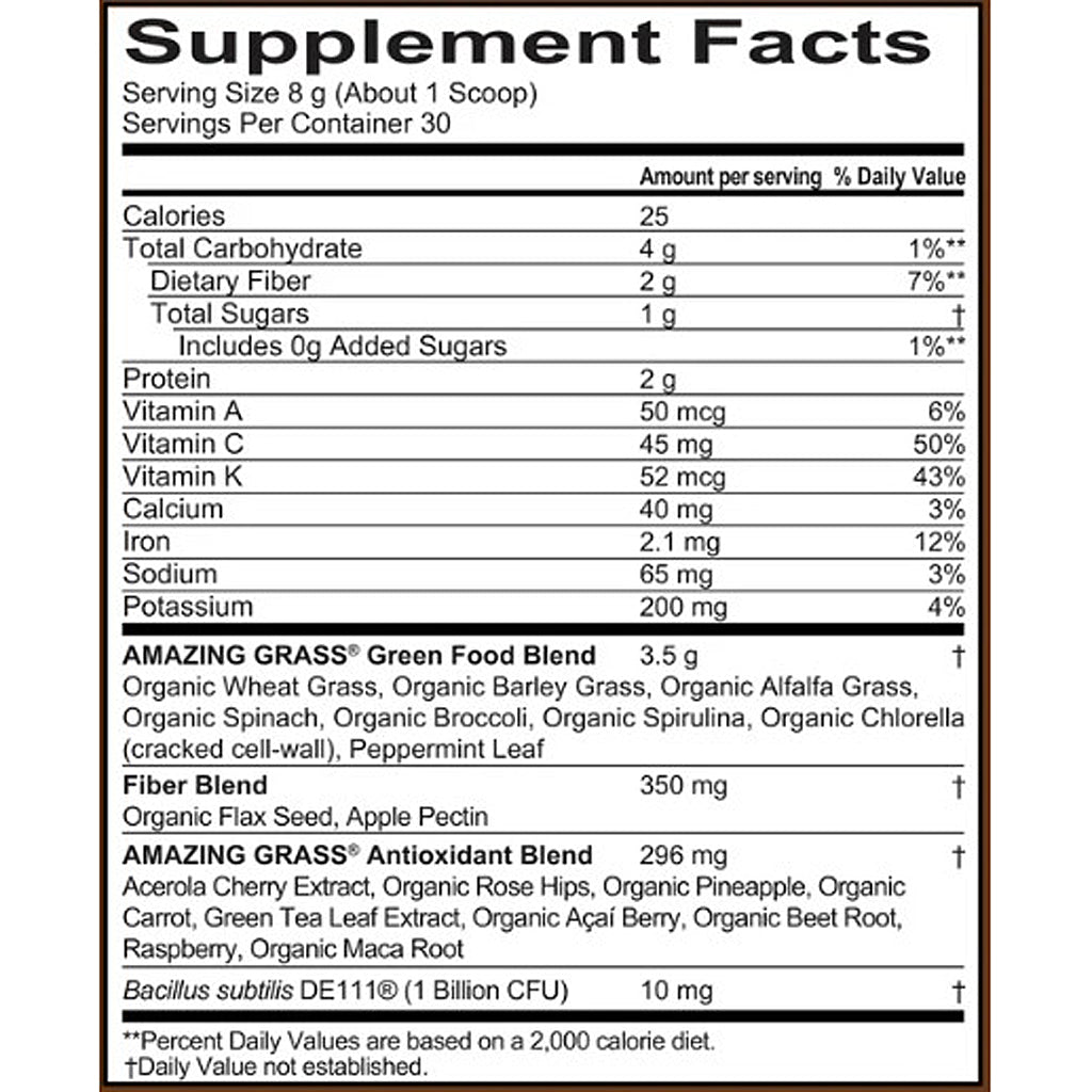 Amazing Grass Greens Blend Superfood Chocolate Powder (8.5oz) 30 servings