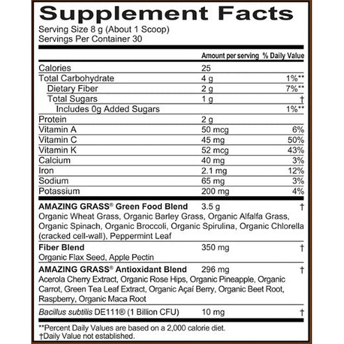 Amazing Grass Greens Blend Superfood Chocolate Powder (8.5oz) 30 servings