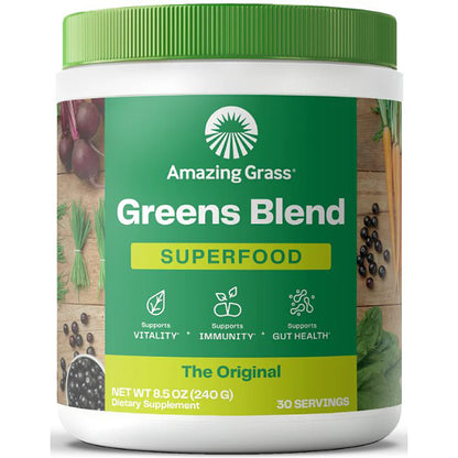 Container of Amazing Grass Greens Blend Superfood on a white background