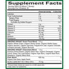 Supplement facts label for a green food blend with detailed nutritional information.