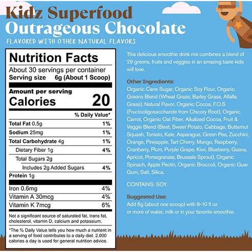 Amazing Grass Kidz SuperFood Outrageous Chocolate 6.5oz 30 servings