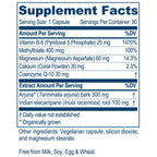 Supplement facts label with detailed nutritional information on a white background