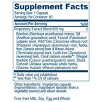 Supplement facts label with detailed ingredient list on a white background