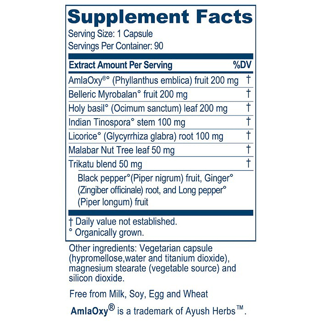 Supplement facts label with detailed ingredient list on a white background